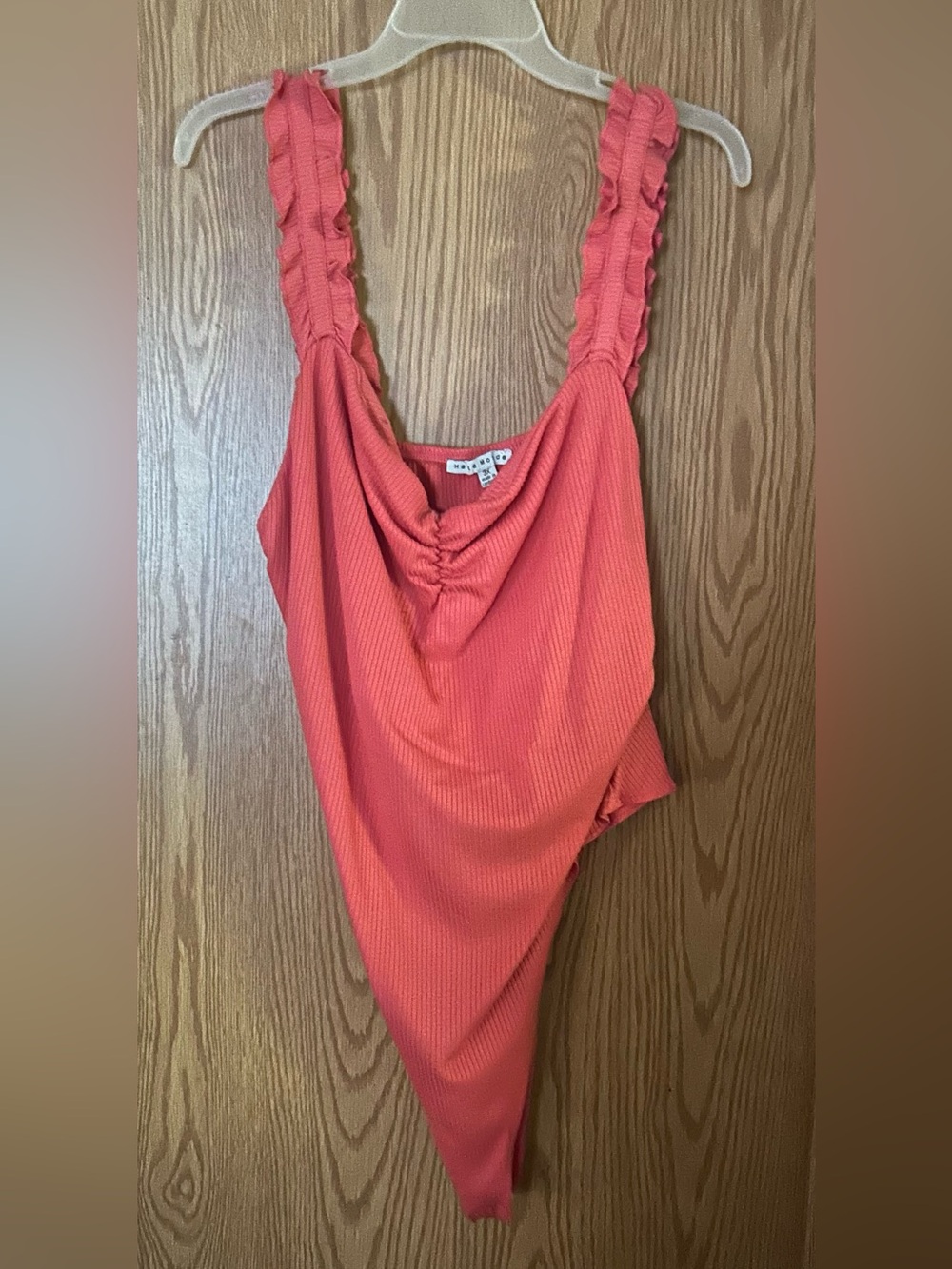 Coral ruffled straps body suit